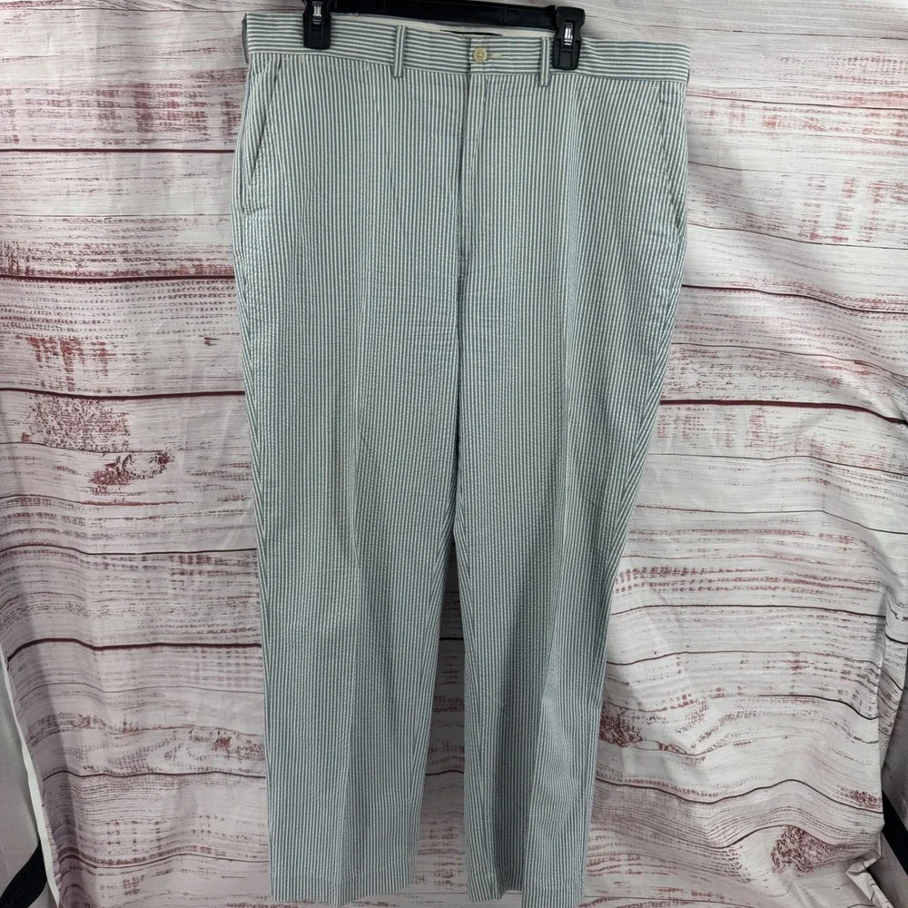 Polo Ralph Lauren Pants Mens 36x32 Seersucker Striped Blue White Cotton Chinos